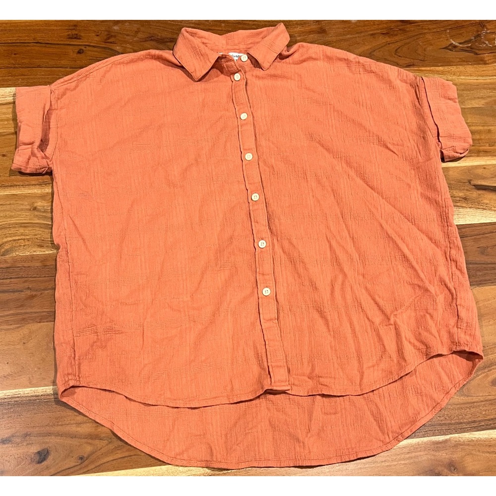 Madewell Central Shirt XS Coral Orange Cotton Dobby Short Sleeve Button Down